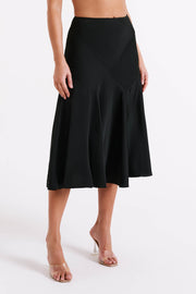 Tomika Satin Midi Skirt - Black