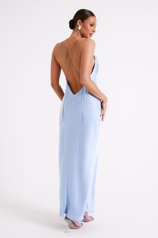 Shop Formal Dress - Kalani  Chain Maxi Dress - Ice Blue fifth image