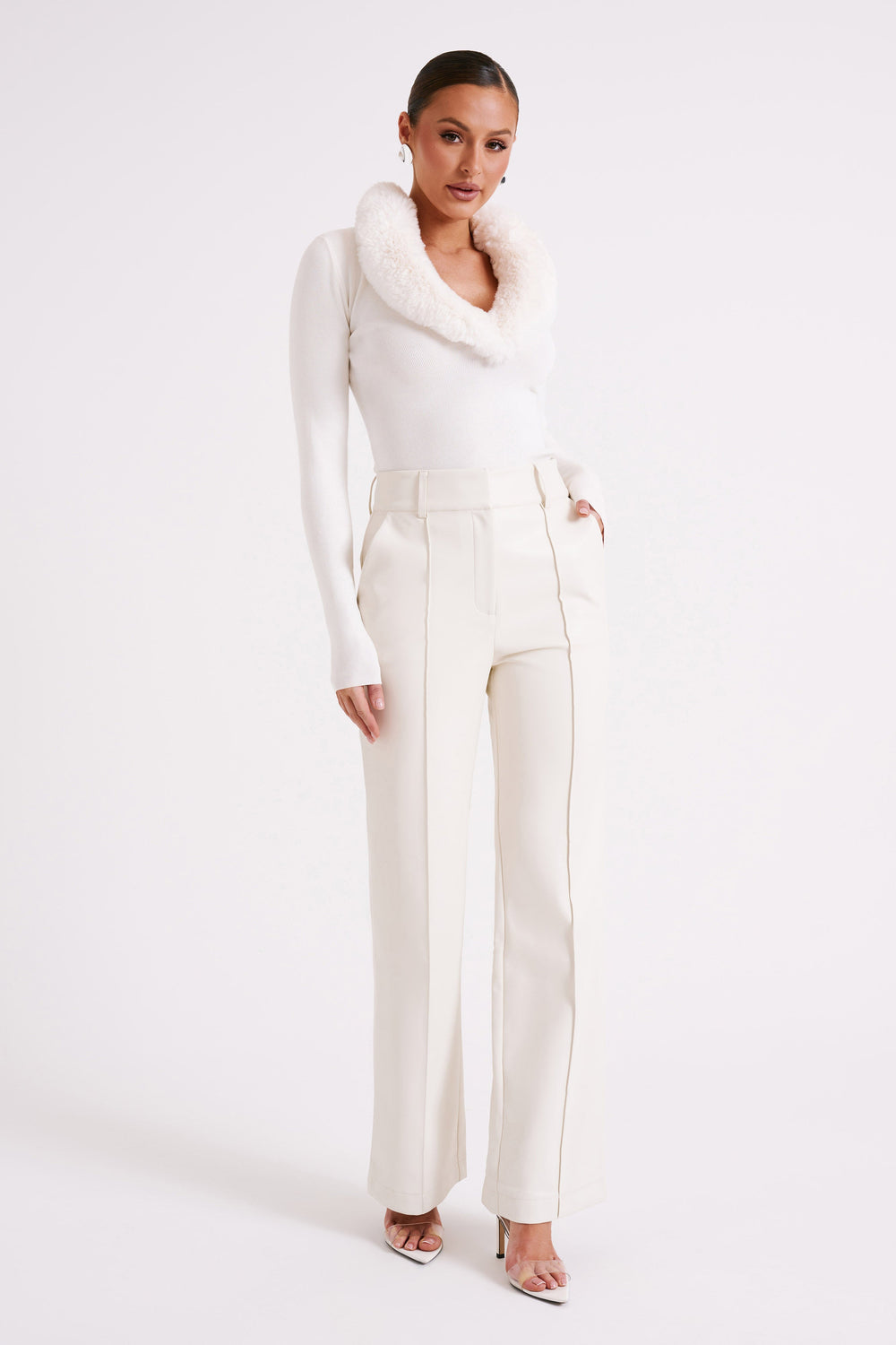 Toni Faux Leather Wide Leg Pant - Ivory