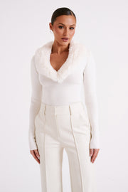 Maieve Fur Trim Knit Top - Ivory