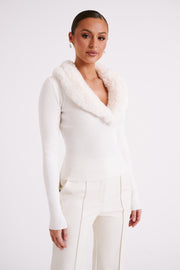 Maieve Fur Trim Knit Top - Ivory