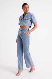 Roxy Wide Leg High Waist Denim Jeans - Vintage Blue