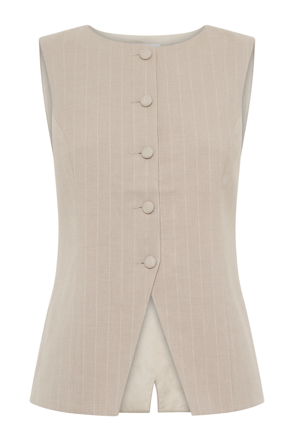 Tracey Suiting Vest - Taupe Pinstripe