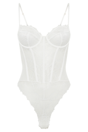 Daisy Lace Mesh Bodysuit - White
