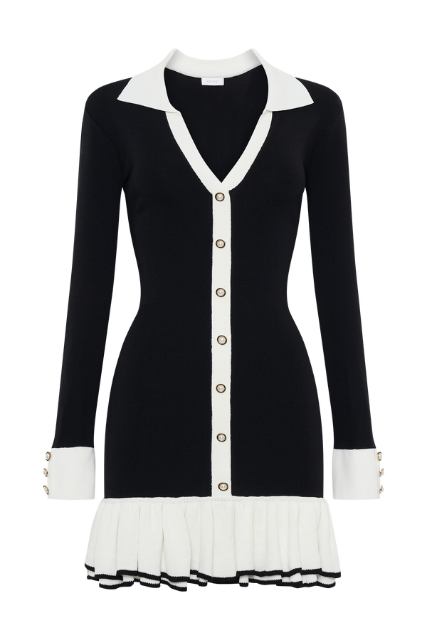 Pareesa Contrast Frill Mini Dress - Black