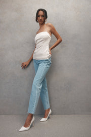 Noemi Longline Satin Halter Neck Top - Ivory