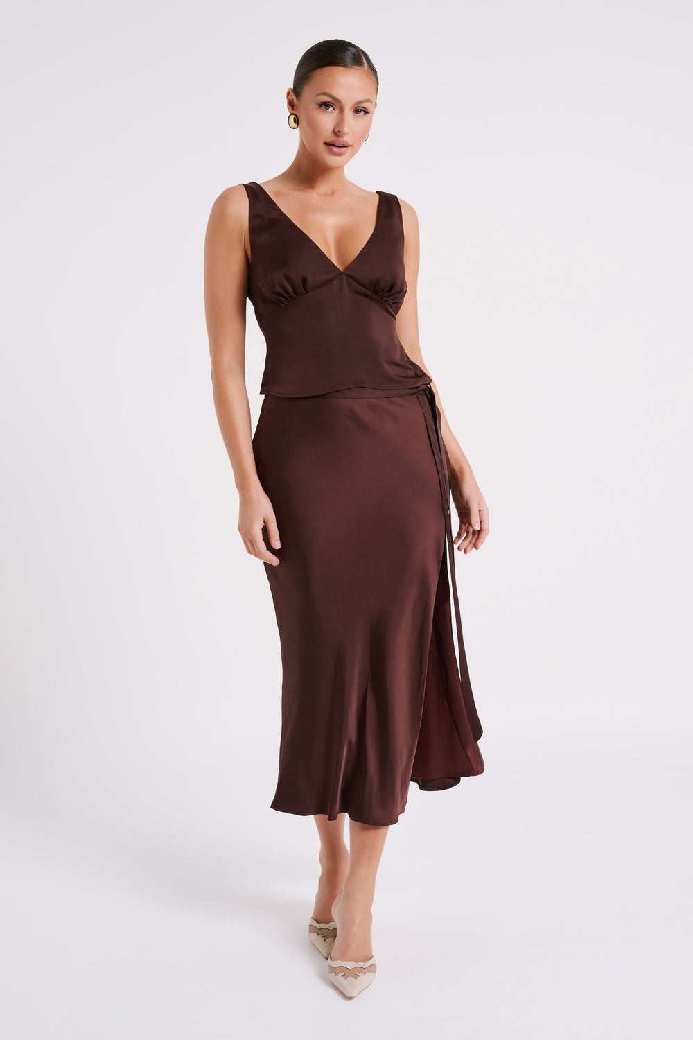 Edie Satin Top - Dark Chocolate