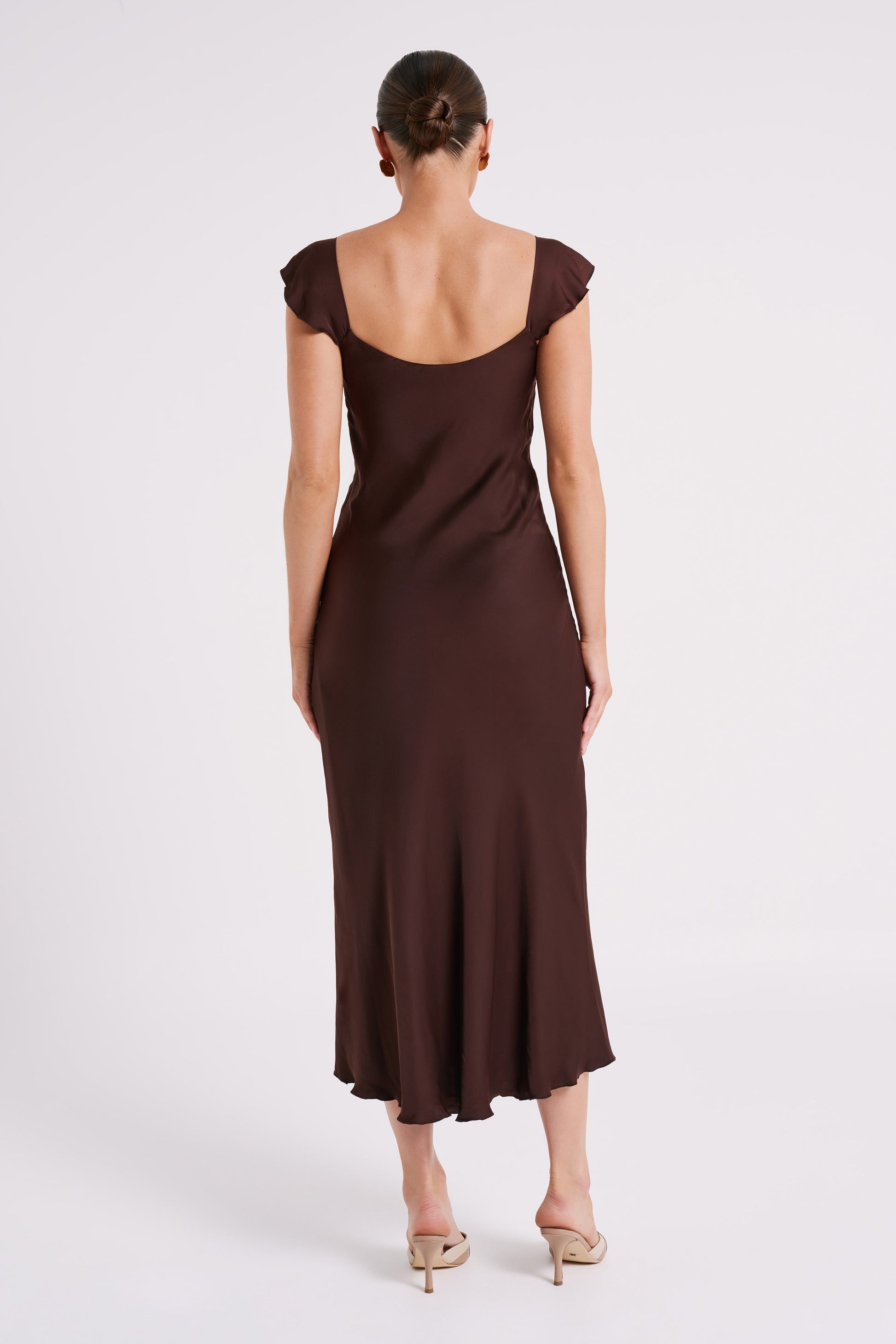 Chantal Short Sleeve Satin Midi Dress - Dark Chocolate #3