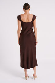 Chantal Short Sleeve Satin Midi Dress - Dark Chocolate