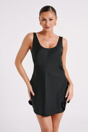 Enya Satin Slip Mini Dress - Black
