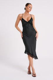 Crawford Satin Midi Dress - Black