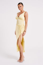 Edie Satin Midi Skirt With Tie - Yellow