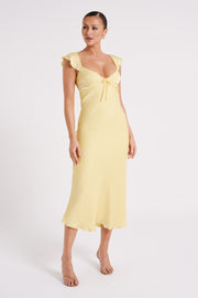 Chantal Short Sleeve Satin Midi Dress - Yellow