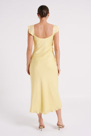 Chantal Short Sleeve Satin Midi Dress - Yellow