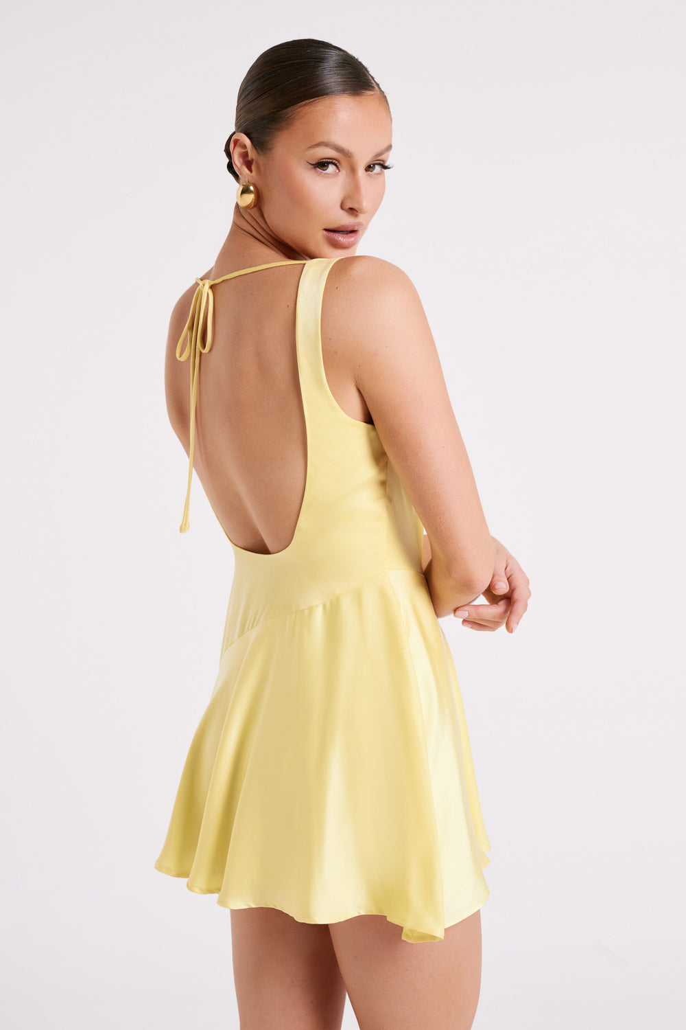 Alyce Satin Cowl Micro Mini Dress - Yellow