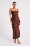 Brynlee Low Back Satin Maxi Dress - Sand