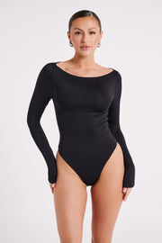 Valeria Low Back Thin Strap Bodysuit - Black