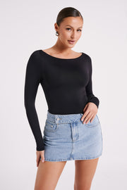 Cate Boatneck Long Sleeve Bodysuit - Black