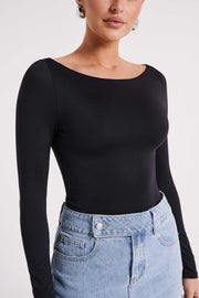 Cate Boatneck Long Sleeve Bodysuit - Black