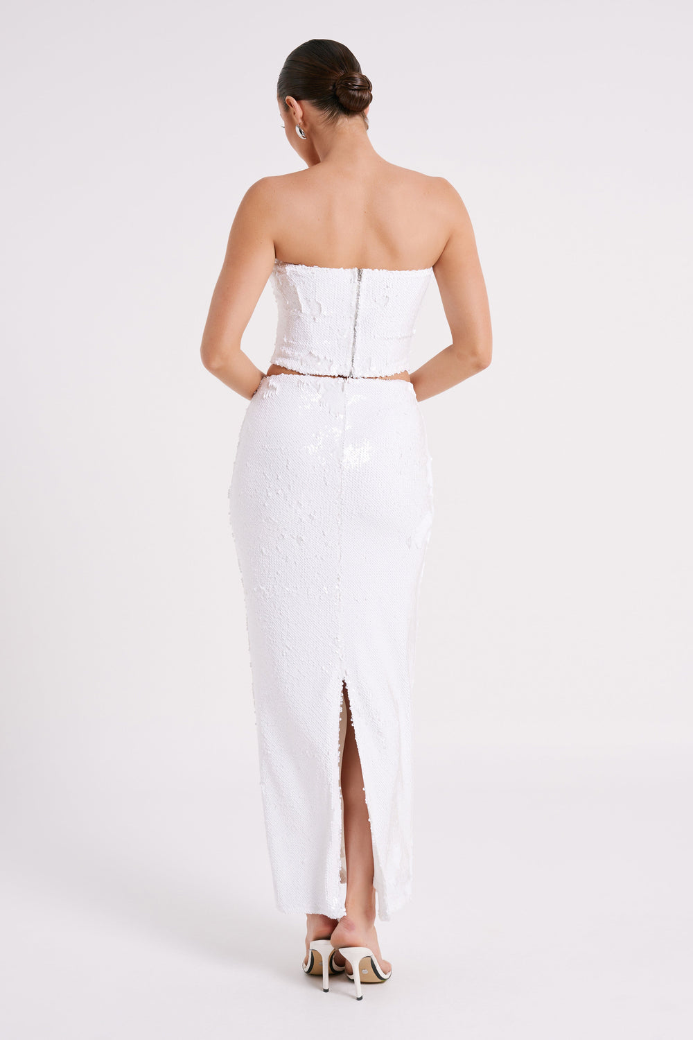 Zariah Strapless Sequin V Corset - White