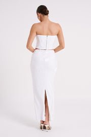 Zariah Strapless Sequin V Corset - White