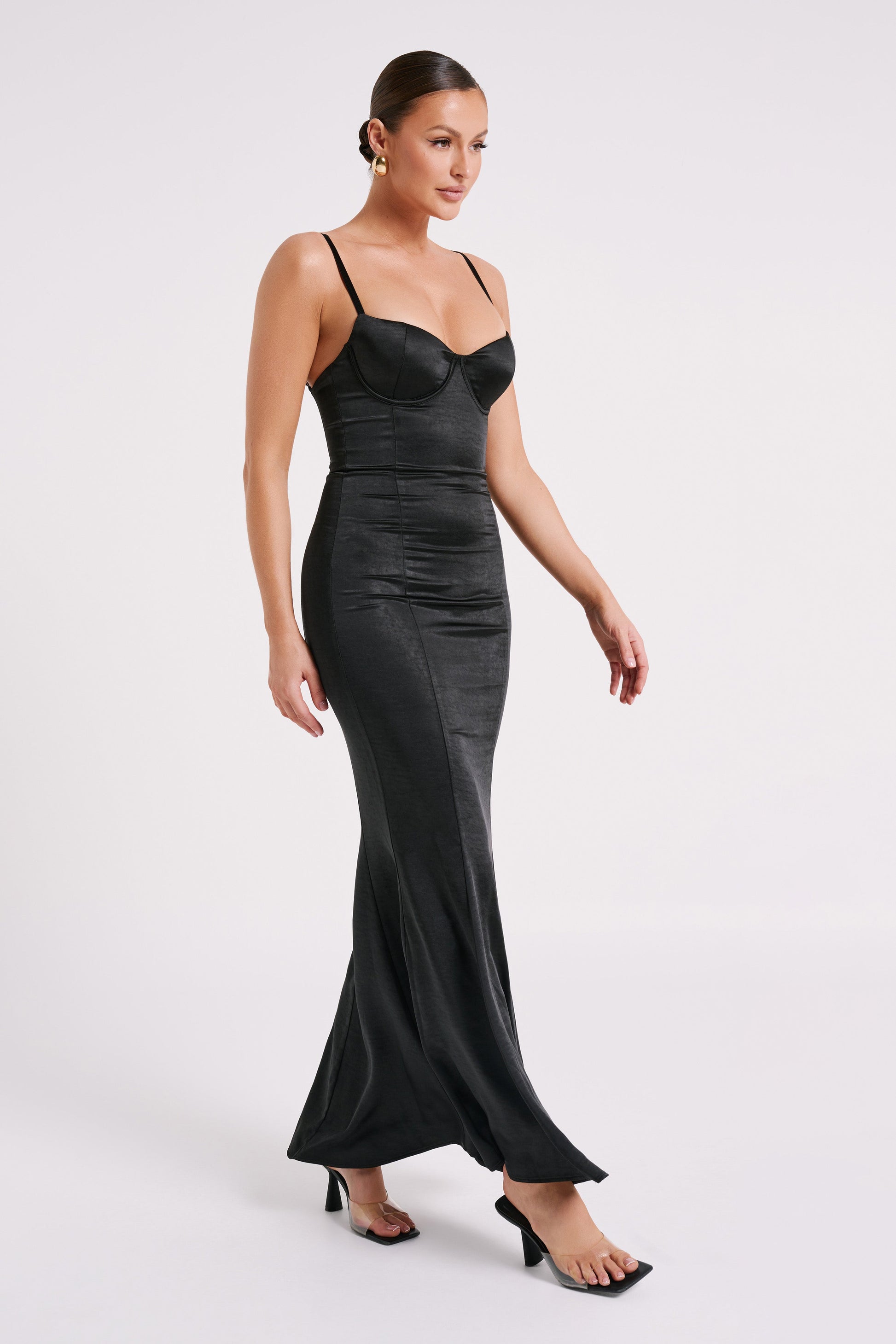 Katya Cupped Satin Maxi Dress - Black #5