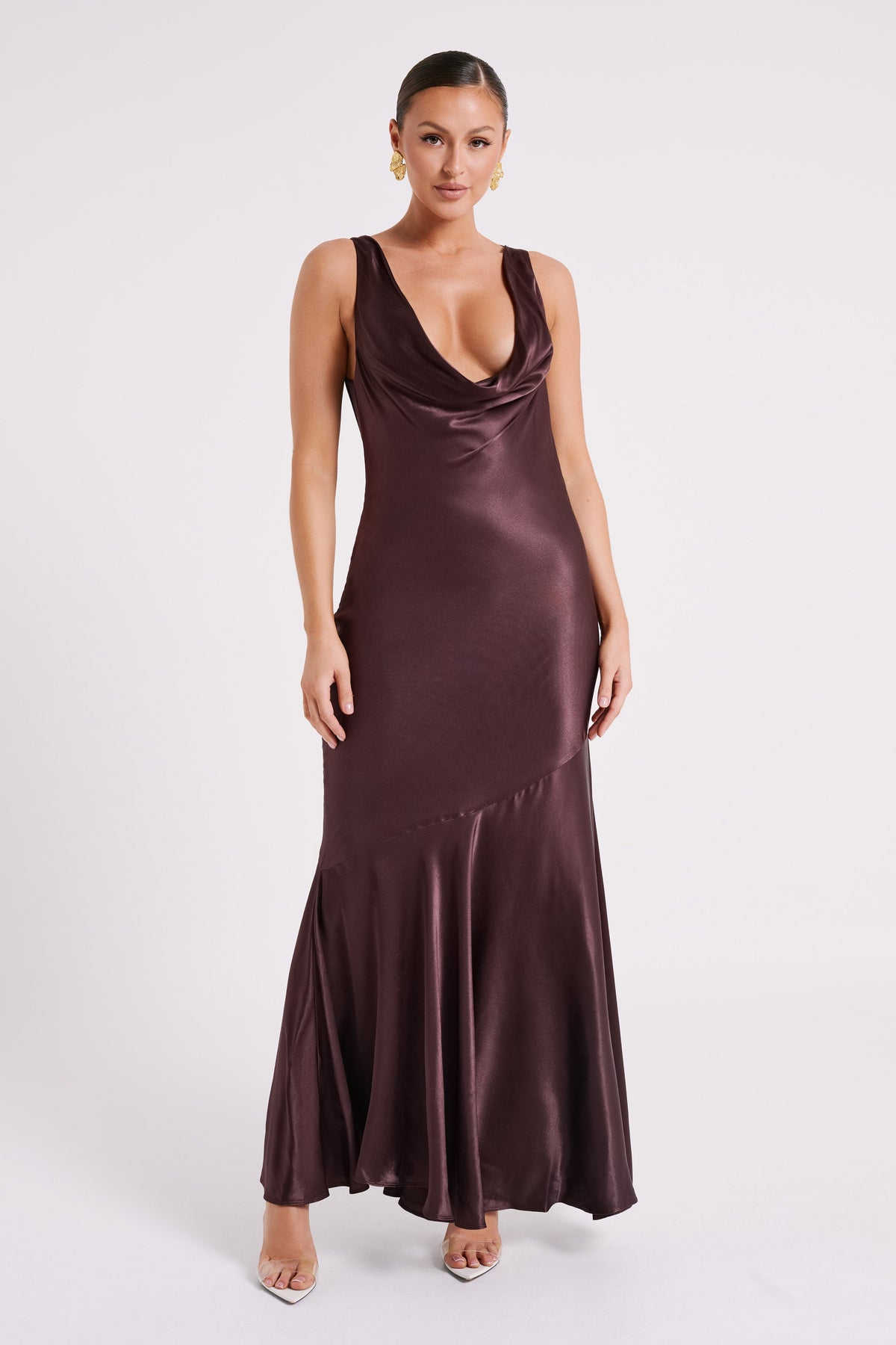 Ellison Satin Cowl Gown - Dark Chocolate #5