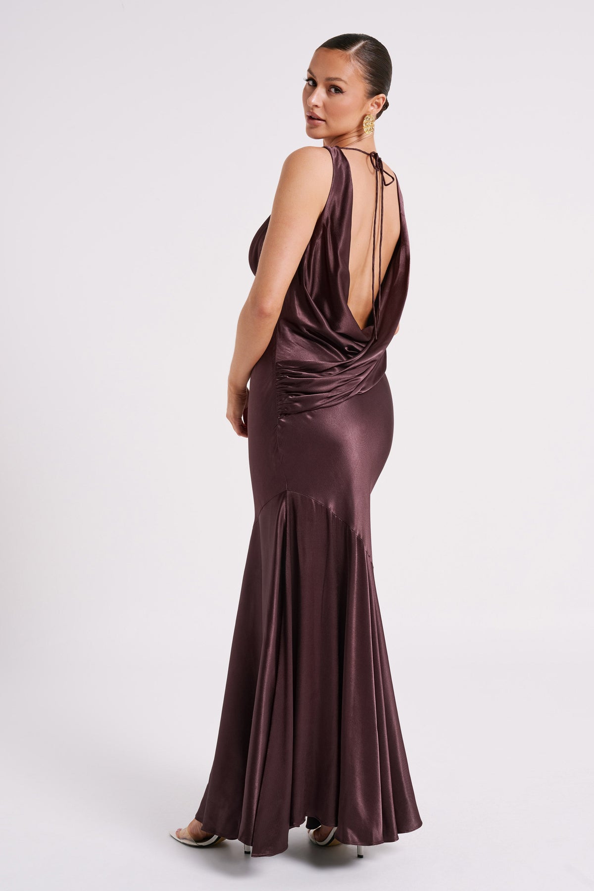 Ellison Satin Cowl Gown - Dark Chocolate #6