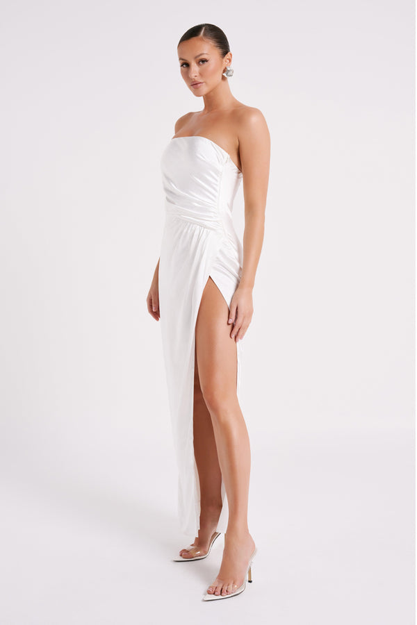 Shop Formal Dress - Aminah  Draped Strapless Maxi Dress - Ivory fifth image