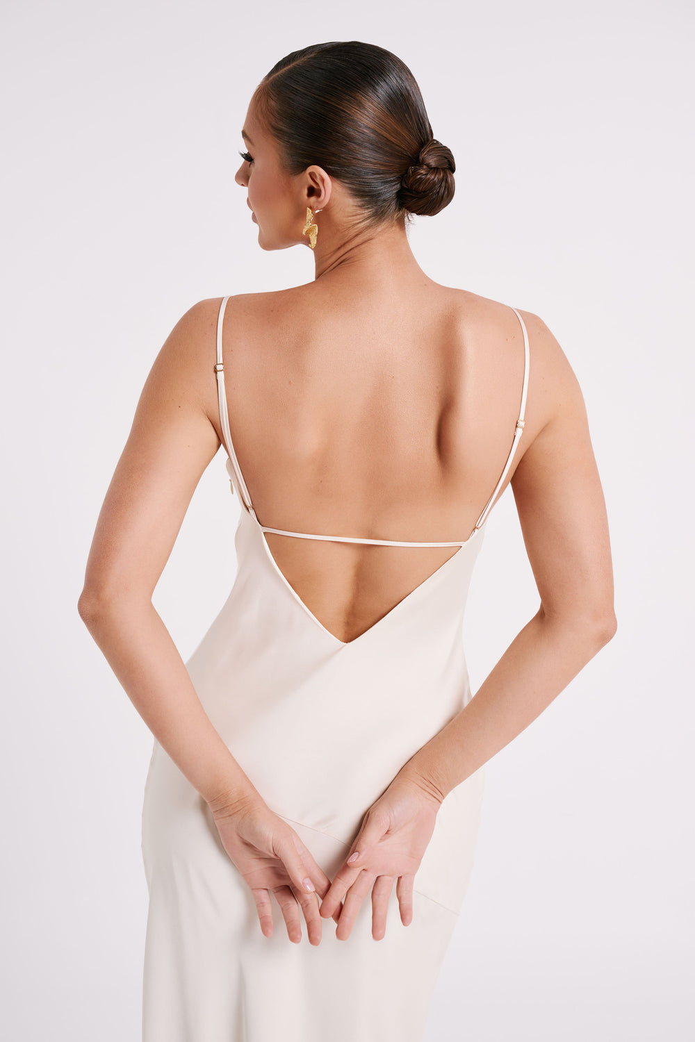 Brynlee Low Back Satin Maxi Dress - Sand