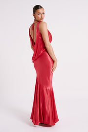 Ellison Satin Cowl Gown - Red