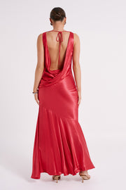 Ellison Satin Cowl Gown - Red