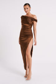 Arianne Draped Satin Maxi Dress - Dark Chocolate