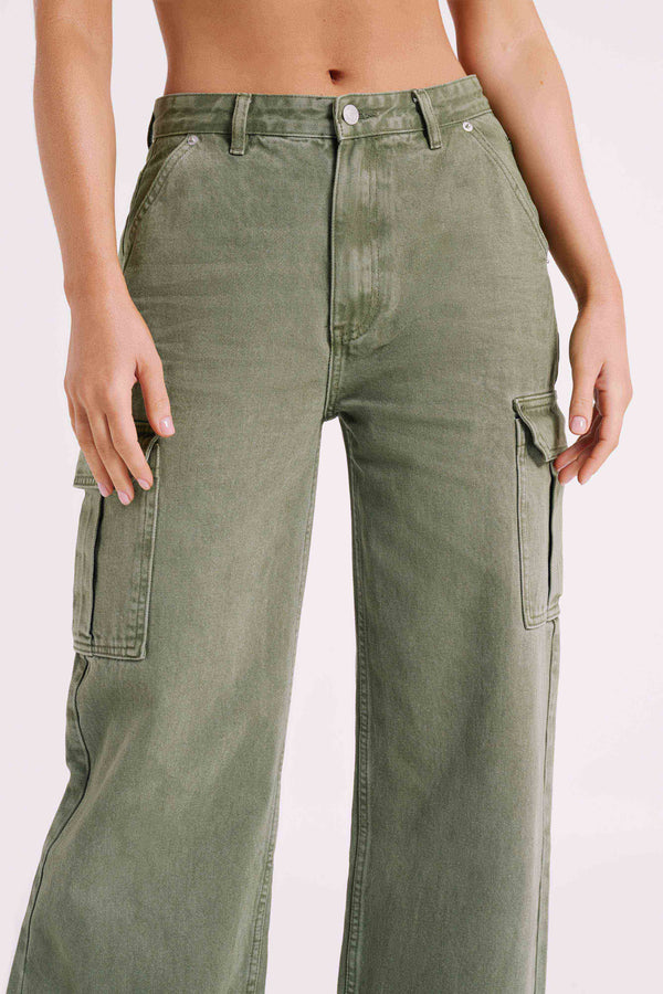Jagger Mid Rise Oversized Denim Jean Khaki MESHKI