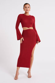 Anna Flare Sleeve Knit Dress - Wine