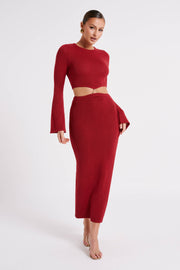 Anna Flare Sleeve Knit Dress - Wine