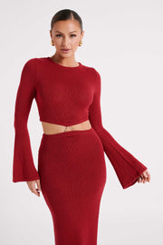 Anna Flare Sleeve Knit Dress - Wine