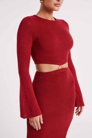 Anna Flare Sleeve Knit Dress - Wine