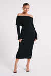 Stefania Off Shoulder Knit Dress - Black