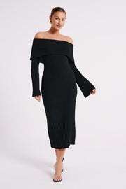 Stefania Off Shoulder Knit Dress - Black