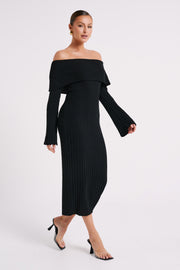 Stefania Off Shoulder Knit Dress - Black