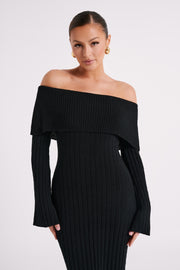 Stefania Off Shoulder Knit Dress - Black