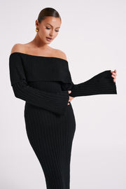 Stefania Off Shoulder Knit Dress - Black