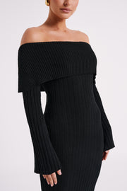 Stefania Off Shoulder Knit Dress - Black