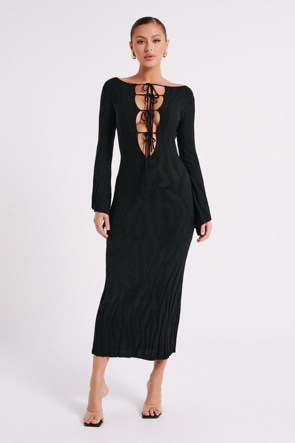 Black knit maxi dress with sleeves sales