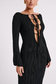 Brinley Long Sleeve Knit Maxi Dress - Black