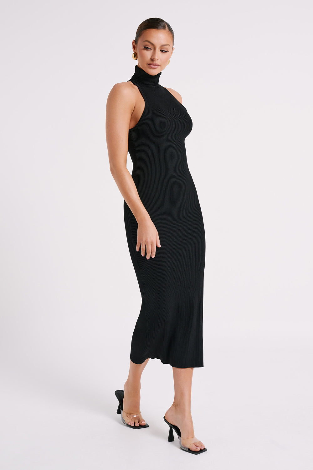 Connie Turtleneck Knit Midi Dress - Black