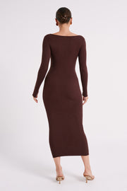 Nina Long Sleeve Knit Midi Dress - Chocolate