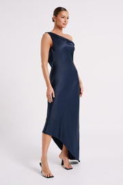 Yvette Slip Maxi Dress With Asymmetrical Hem - Navy
