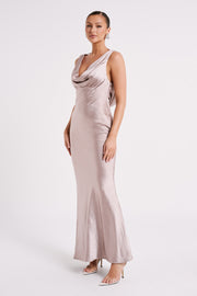 Angelique Satin Cowl Back Maxi Dress - Taupe